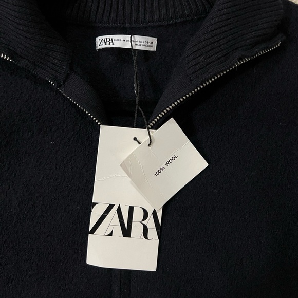 🔥NWT ZARA🔥 Navy Blue 100% Wool Zip-up Jacket - Picture 9 of 10